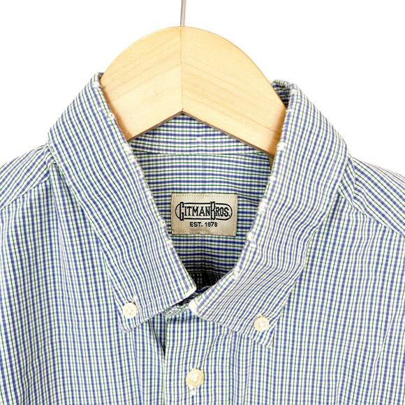 Gitman Bros Blue Plaid Long Sleeve Button Down Sz L - Picture 4 of 5